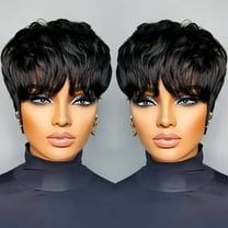 Short Wigs for Black Women Short Layered Pixie Cut Wig Human Hair Glueless None Lace Front Wig Short Straight Bob Wig Natural Black 1B Black 1b