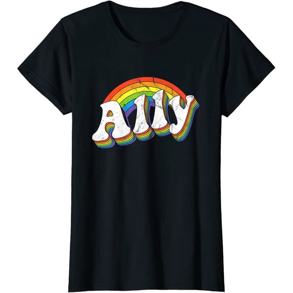 Retro Ally LGBTQ 70s Gay Pride Flag LGBT T-Shirt