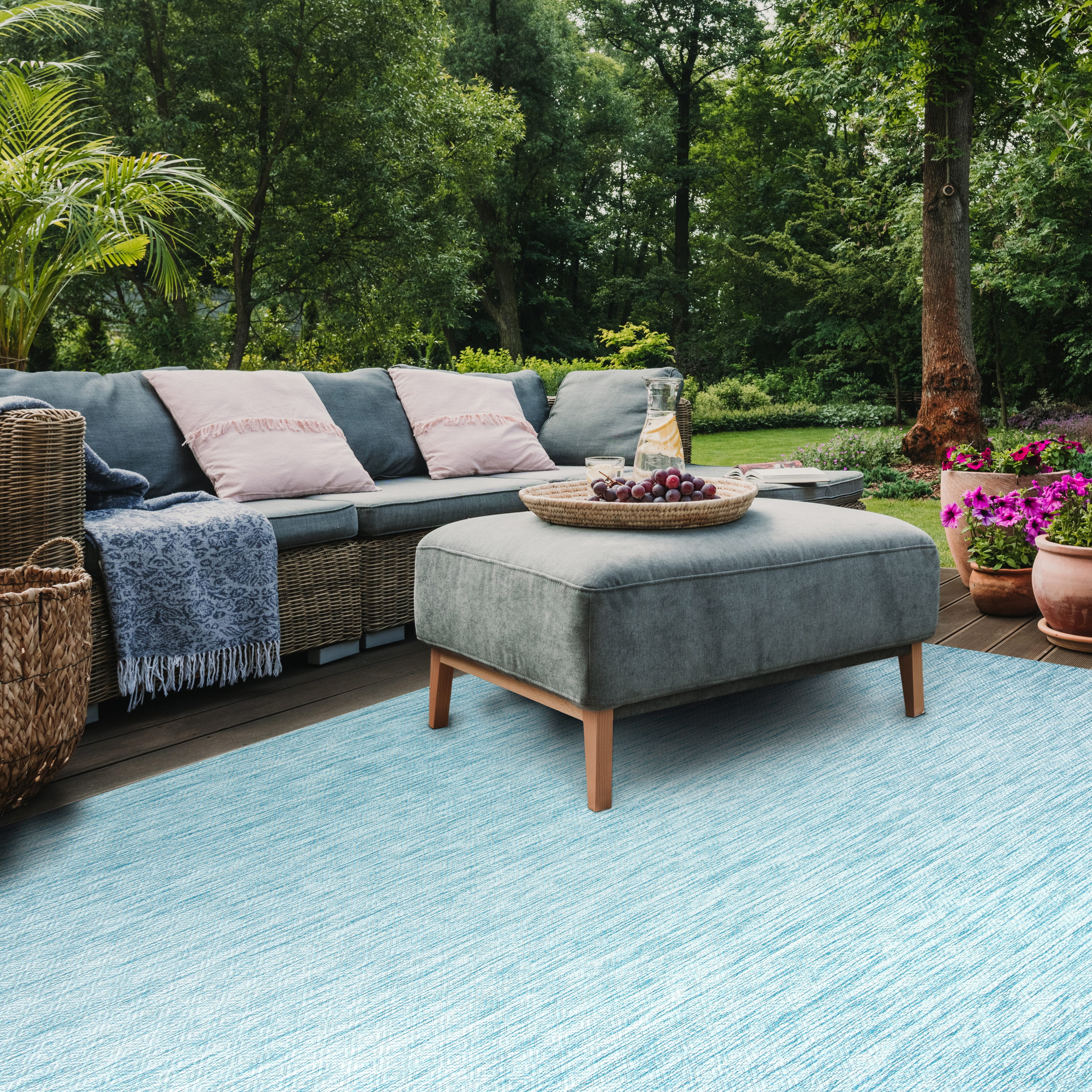 Safavieh Courtyard Mitre Geometric Indoor/Outdoor Area Rug, Aqua, 6'7" x 6'7" Square
