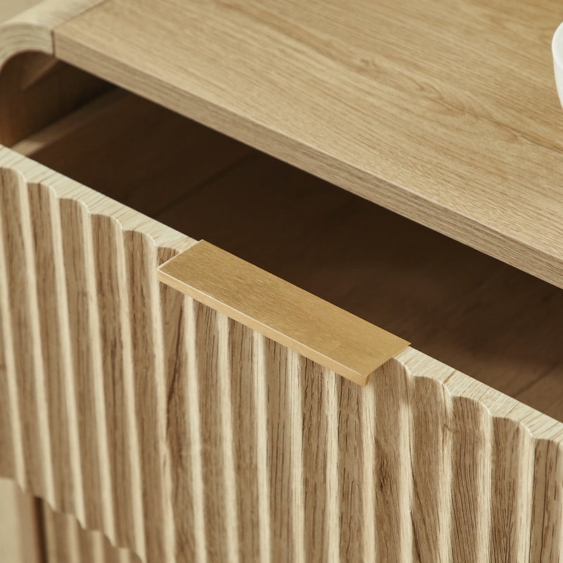 1PCS Modern Wavy Fluted-Design Nightstand Table with 2 Drawers, Curved Versatile Bedside Small Storage Cabinet