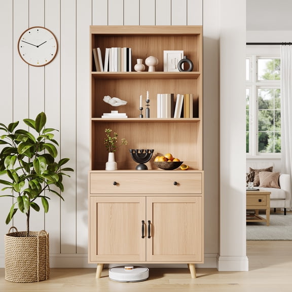 Freestanding Wood Storage Cabinet with Doors & Drawer, Multi-Purpose Storage Sideboard Buffet Cabinet for Living Room, Bedroom, Kitchen, with Top Storage