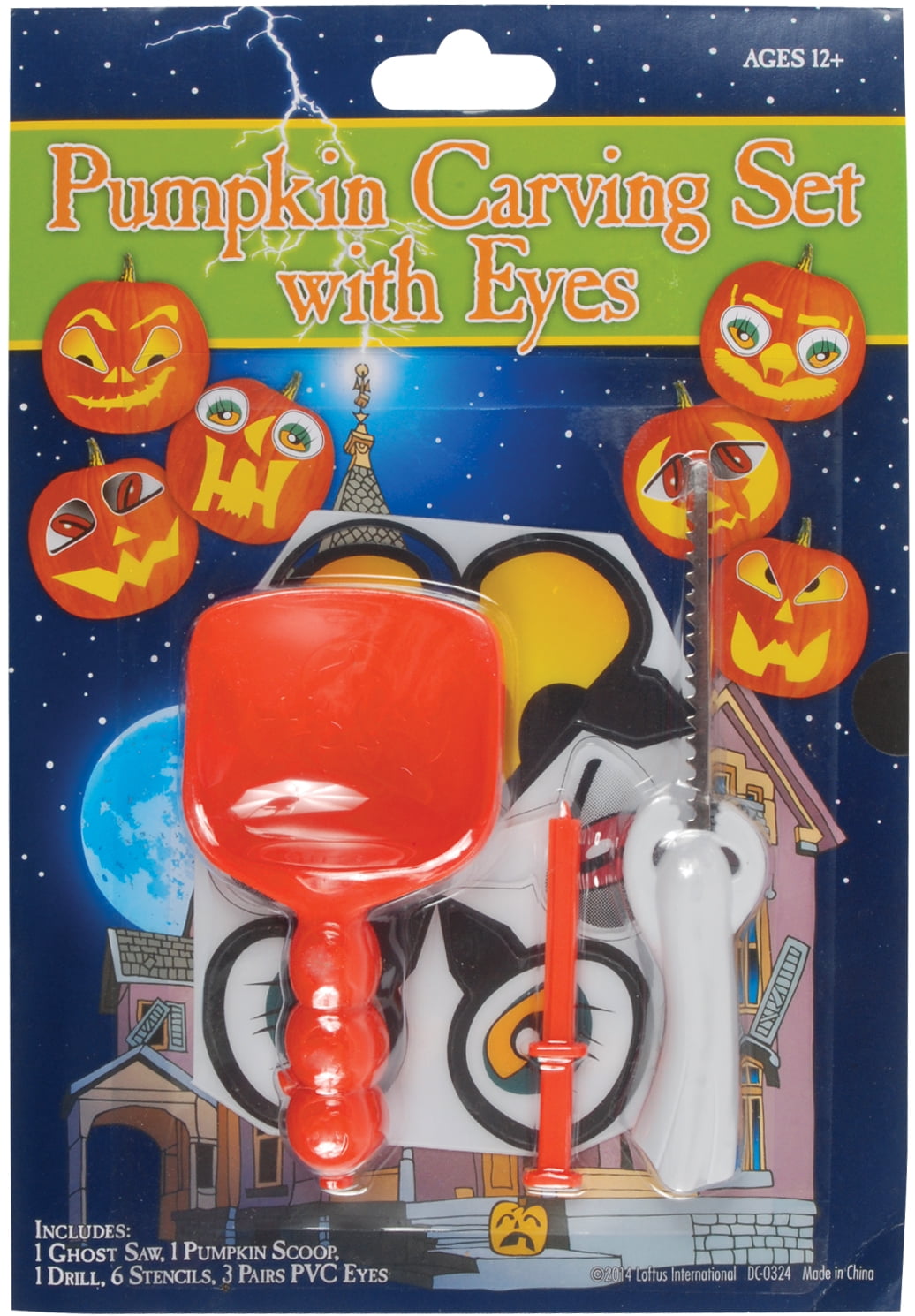 6 Sets Stencils & PVC Eyes Deluxe 12pc Pumpkin Carving Kit, Orange