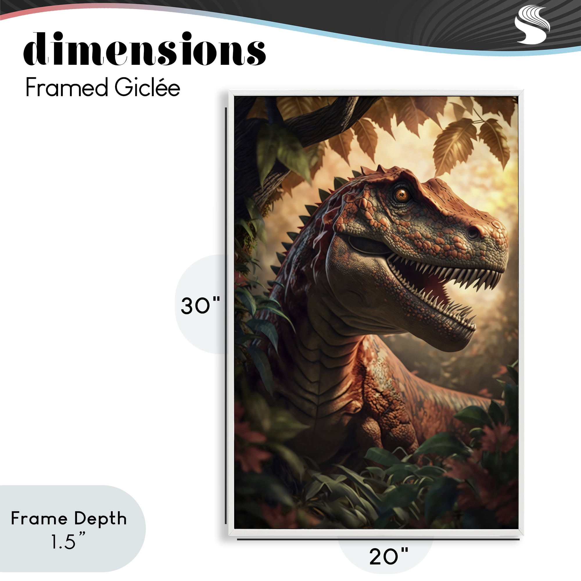 Stupell Industries Jungle Raptor with Ancient Foliage White Framed Giclee Art, design by Creative Studio
