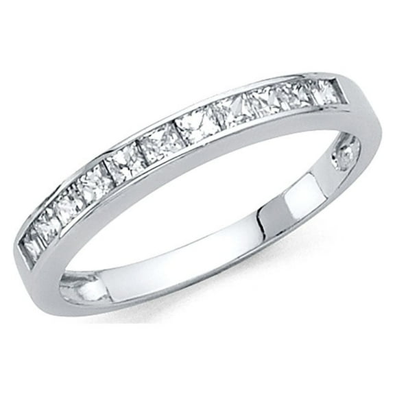 14k White Gold Princess CZ Wedding Band Anniversary Square CZ Ring Bridal Band Invisible Set Size 7
