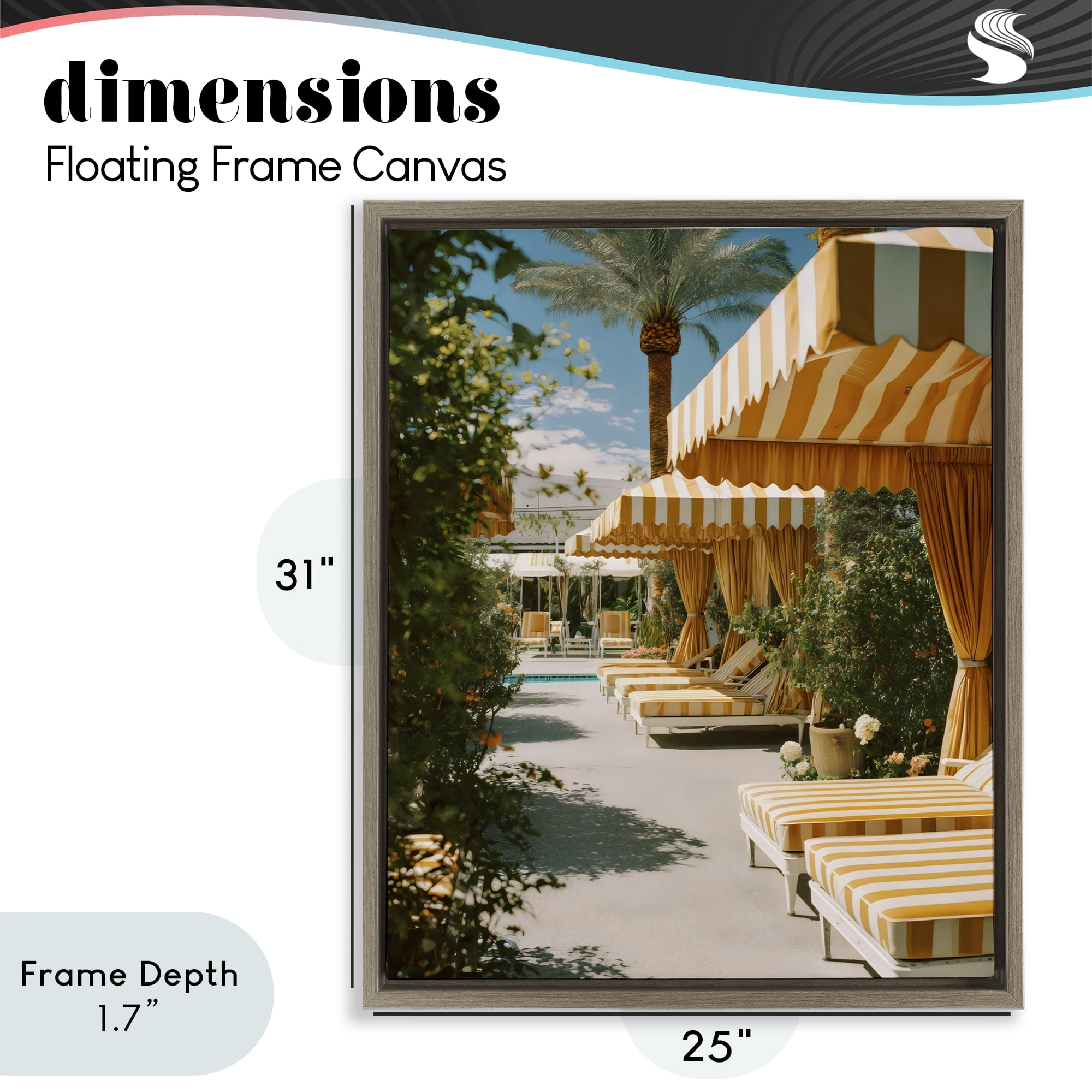 Stupell Industries Vintage Cabanas at Poolside Brown Framed Floater Canvas Wall Art, design by Franklyn Gregory