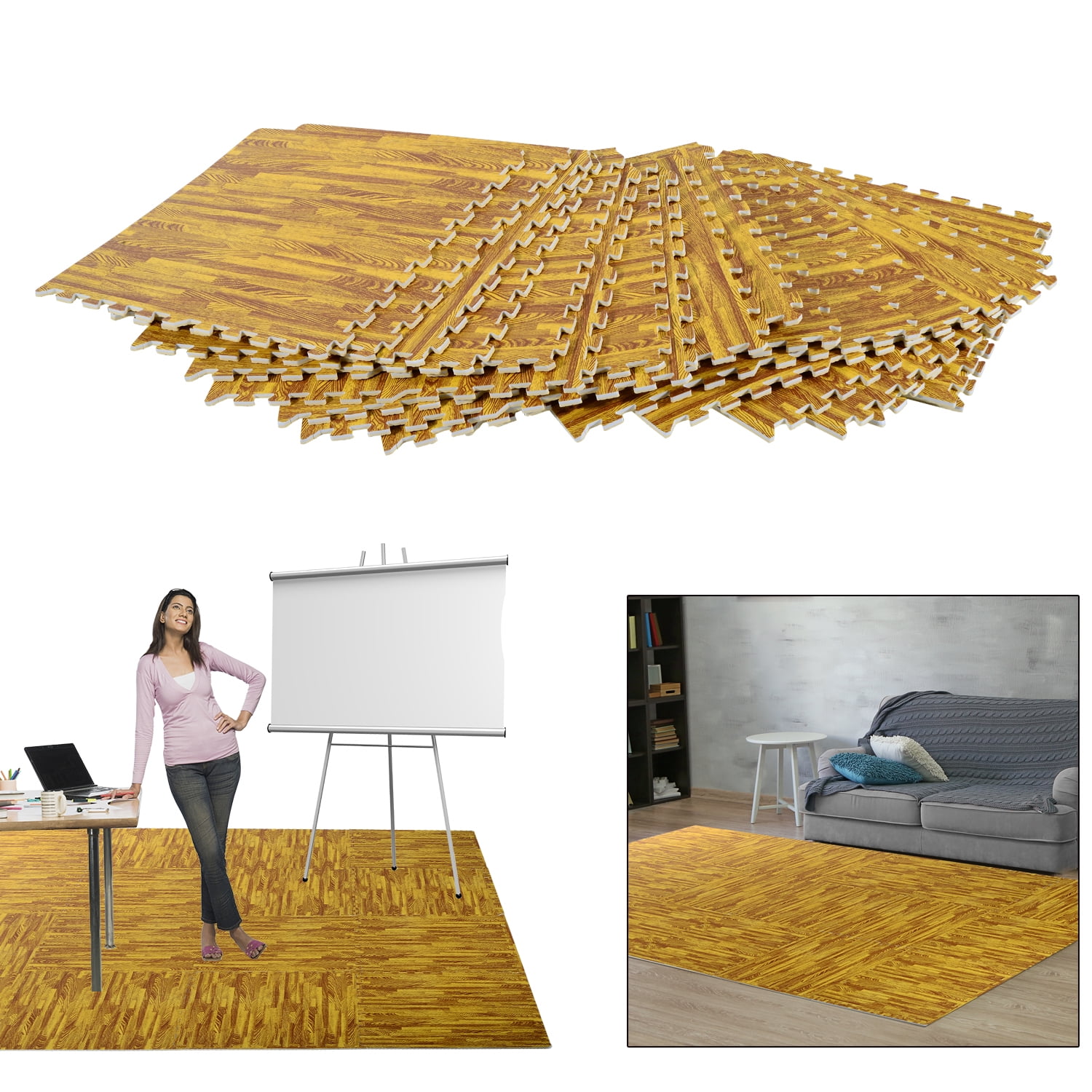 Soft Wood Grain Foam Interlocking Floor Mats 72 Square Feet Waterproof Exercise Workout Mat Kid