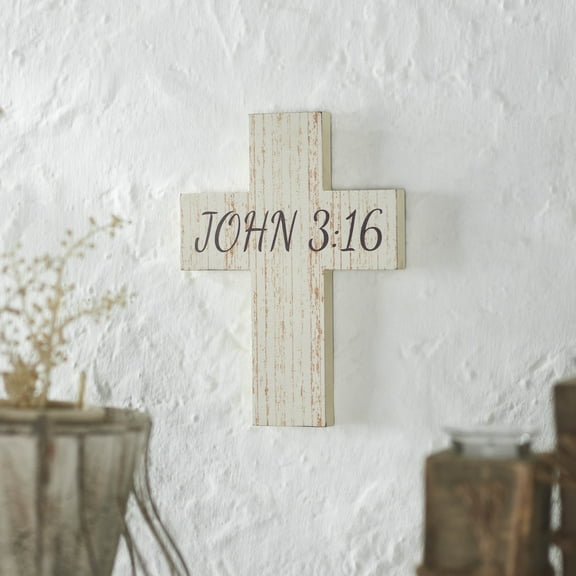 VHC Brands Celebrate Grace John 3:16 Cross MDF Wall Sign 7.5x10, Spring Decor, Home Decorations for Wall or Door, Spring and Easter Hanging Decoration