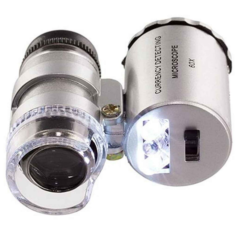 Portable Pocket Microscope,30X 60X Mini Microscope,Mini Pocket Microscope  with 2 LED Lights, Handheld Magnifying Glass, Mini Pocket Microscope for