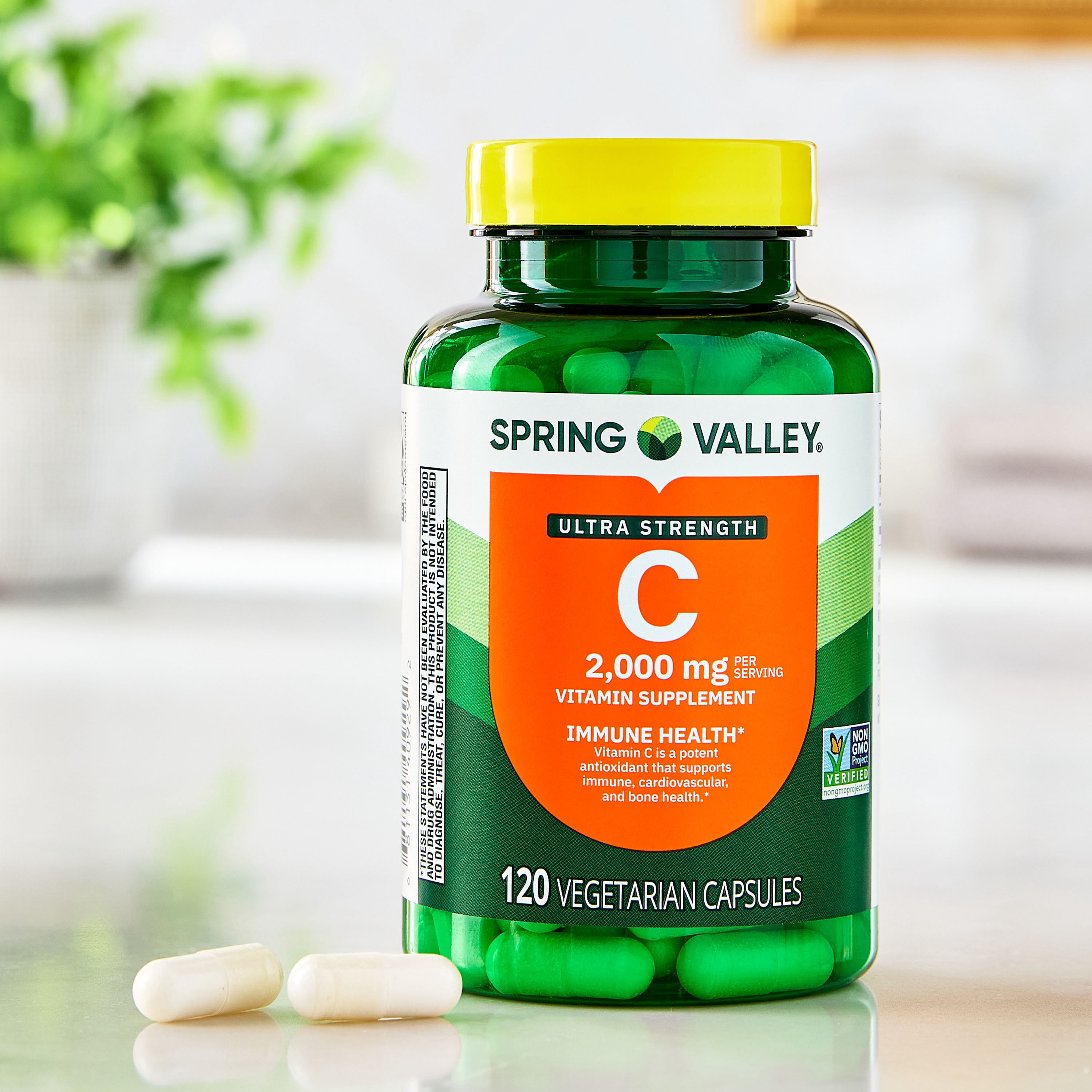 Spring Valley Ultra Strength Vitamin C, 2,000 mg, 120 Count, Dietary Supplement Capsules for Immune Health