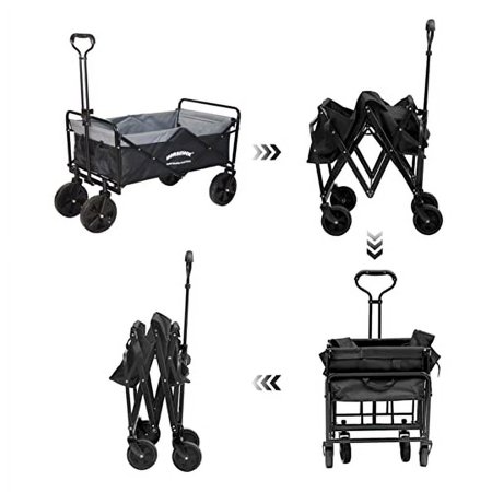 HORSESHOE Heavy Duty Max. Load 300LBS Collapsible Folding Utility Wagon Carts w/Flat Free Tires, Safety Belt & Folded Storage Bag for Sporting Camping Shopping Travel Picnic (Black)