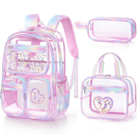 Mochila transparente Fimibuke para niñas con lonchera y estuche para lápices