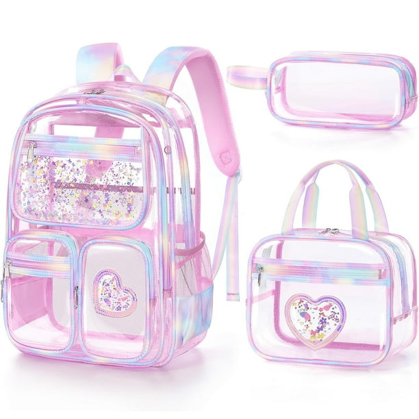 Mochila transparente Fimibuke para niñas con lonchera y estuche para lápices