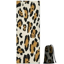 Beige and Black Of Leopard Print Hot Yoga Mat Towel Non Slip for Hot Yoga - Quick-Drying Yoga Mat Cover with 4 Corner Pockets with Travel Bag - Hot Yoga Towel Non Slip 70"x26"