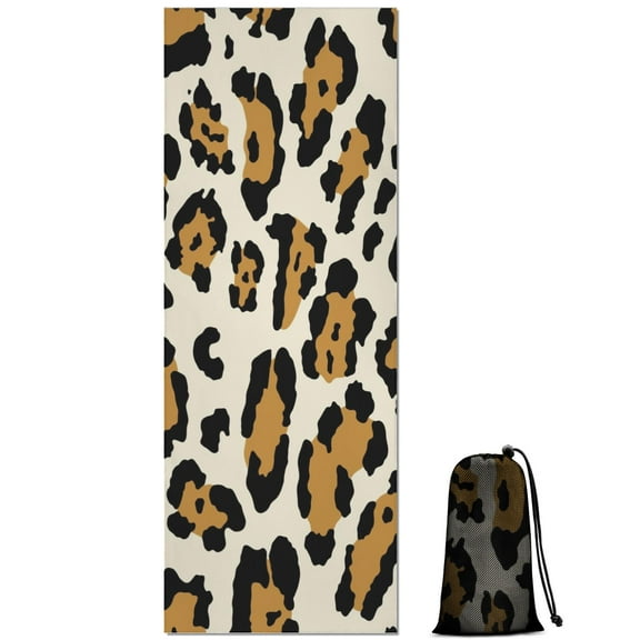 Beige and Black Of Leopard Print Hot Yoga Mat Towel Non Slip for Hot Yoga - Quick-Drying Yoga Mat Cover with 4 Corner Pockets with Travel Bag - Hot Yoga Towel Non Slip 70"x26"