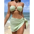 thumbnail image 3 of Women's 3 Piece Bathing Suits Halter Ring Bikini Set with Cover Up Skirt, 3 of 6