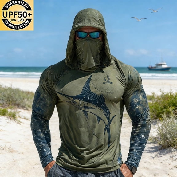 Yaoyar Fishing Shirts for Men Novelty Fish Graphic Long Sleeve Shirt UPF 50 UV Sun Protection SPF Tops for Workout Hiking