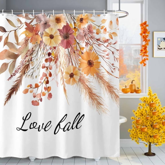 Love Fall Shower Curtains for Bathroom, Thanksgiving Flower Pine Cone Waterproof Fabric Shower Curtain for Bathroom Bathtub Decoration, Machine Washable, 54x"78"