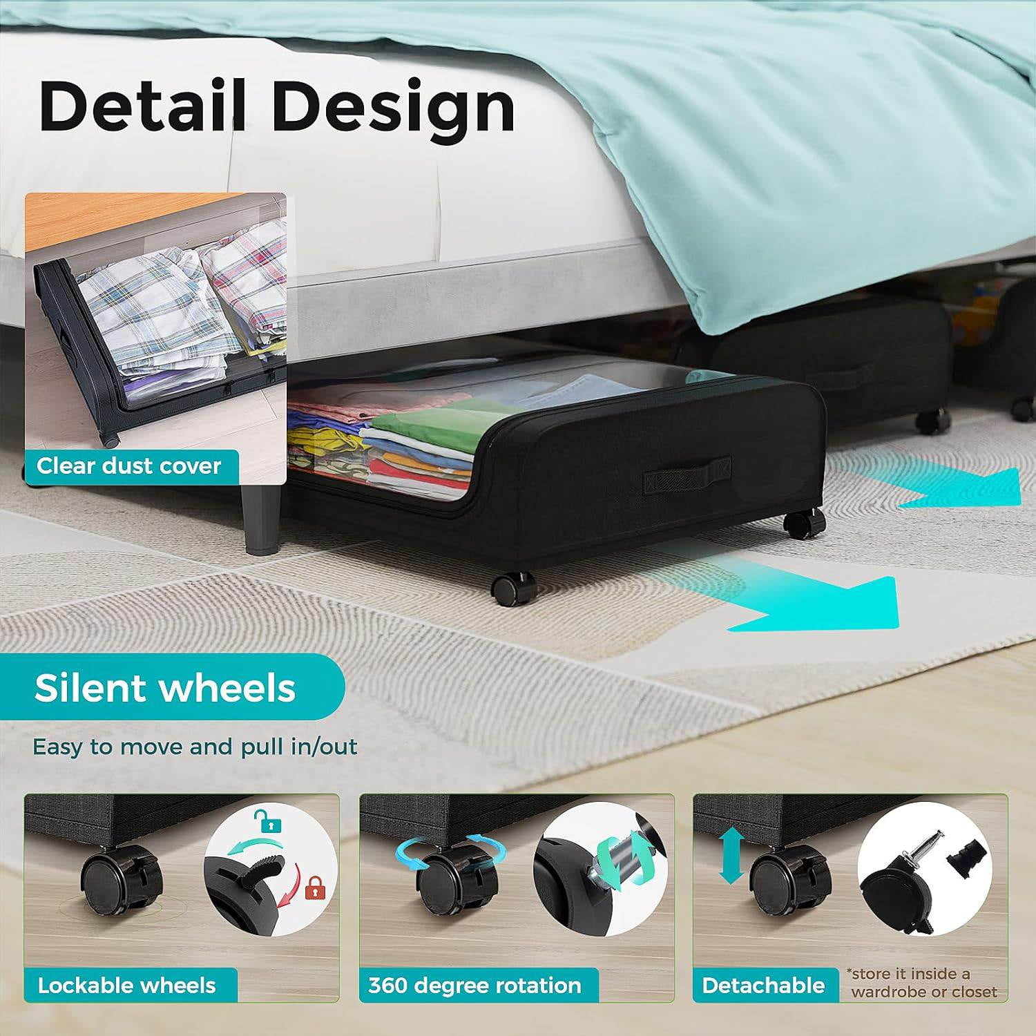 2 Pack Under Bed Storage with Wheels, Under Bed Shoe Storage Larger Capacity with PVC Clear Window & Label, Under the Bed Storage Containers for Shoe Clothes Toy Book
