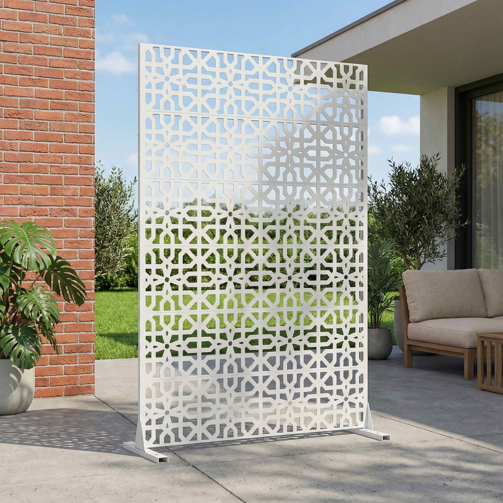 MAYEERTY 72x47 White Outdoor Natural Privacy Panel Screen, 6 Piece Set Natural Folding Divider for Backyard and Garden