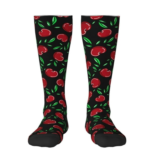 Fotbe Cherry Calcetas Divertidas Estampadas para Hombre y Mujer, Calcetas de Algodón hasta la Rodilla para Caminar, Correr, Enfermería y Embarazo