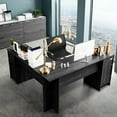 thumbnail image 3 of Costway Bureau d'Ordinateur d'Angle en Forme de L Table d'Écriture Poste de Travail Tiroirs Noir, 3 of 10