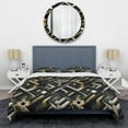 thumbnail image 3 of DESIGN ART Designart "Black And Gold Retro Mosaic Perspectives I" Gold modern bed cover set with 2 shams Full - Queen, 3 of 5