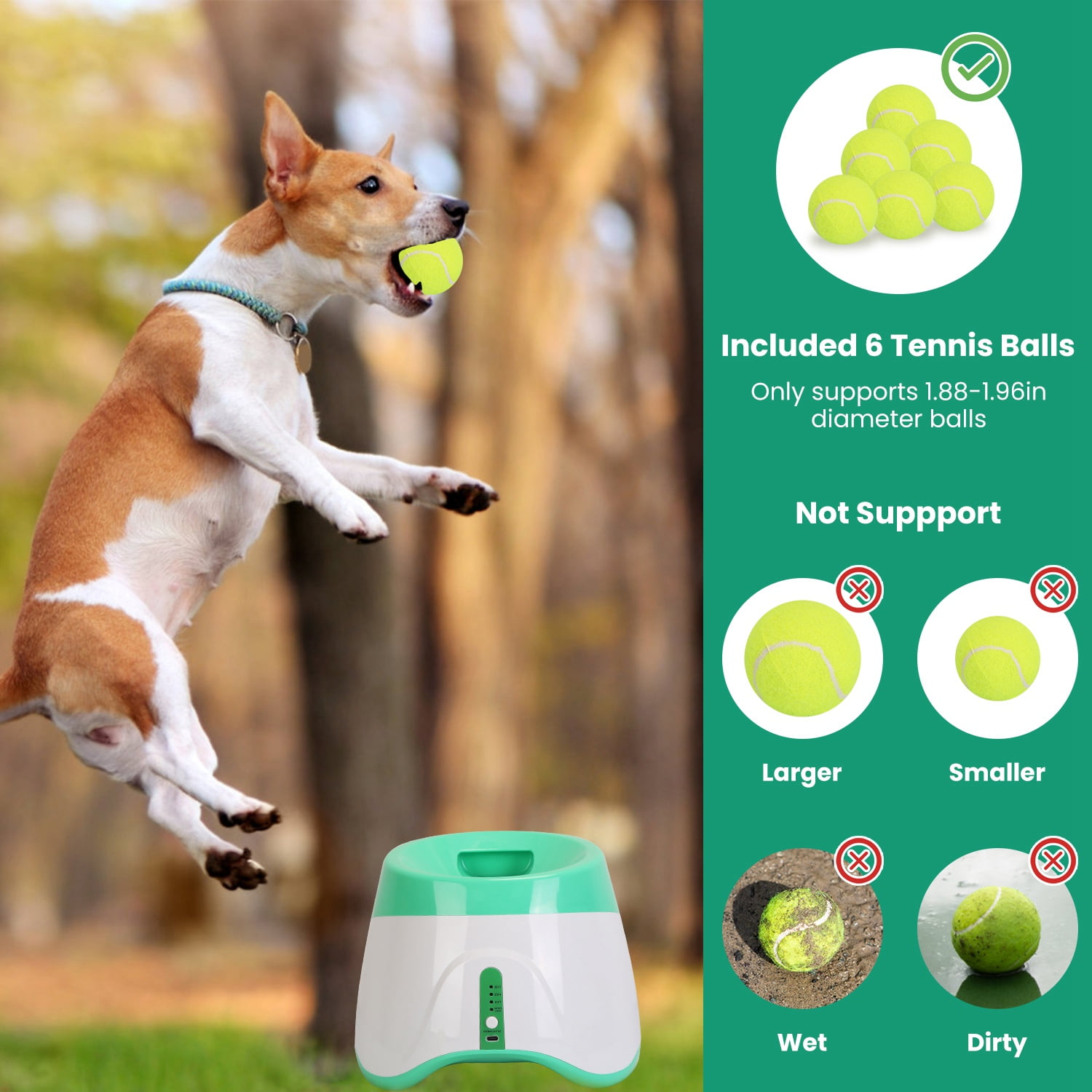 Imountek Automatic Dog Ball Launcher, 3 Adjustable Distances Interactive Dog Ball Thrower Fetch Machine with 6 Tennis Balls