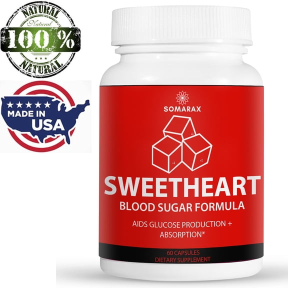 Sweetheart – Blood Sugar Supplement, 20 Natural Ingredients for Healthy Blood Sugar Levels, Cardiovascular Health, Sugar Balance, Strengthens Immune System,  60 Capsules by Somarax