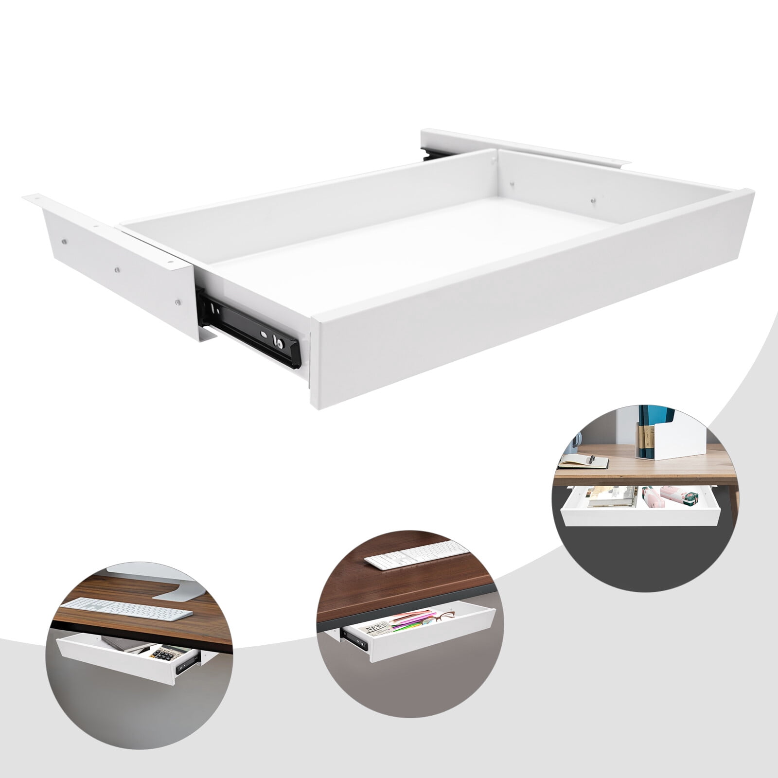 White Rectangular Stand Up Desk Store Add-On Office Sliding Under-Desk Drawer Storage Organizer 4.4 lbs Capacity 21.6*14*2.875in for Office,Home