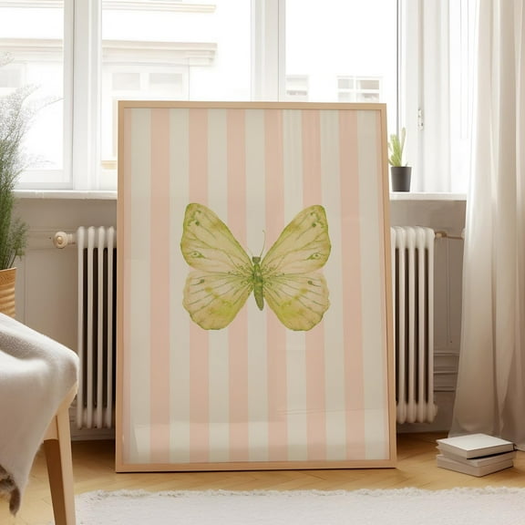 DOPAPRINT Blush Striped Minimal Butterfly Art Print, Trendy Decor, Abstract Vintage Painting, English Garden, Floral, Cottage Wall Art, Modern Wall Decor NO FRAMED POSTER, Wall Art