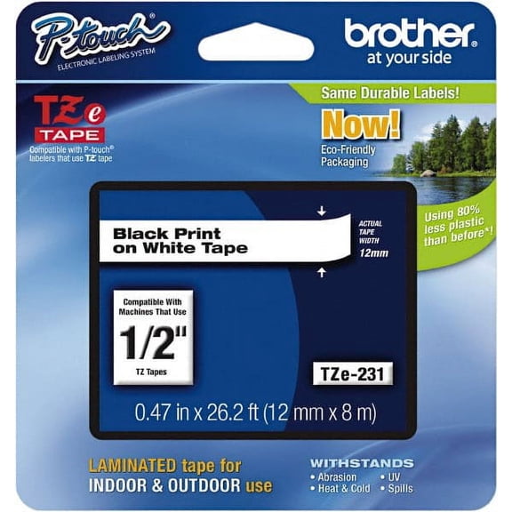 Brother 1/2" x 26.2' White Label Tape For Label Maker