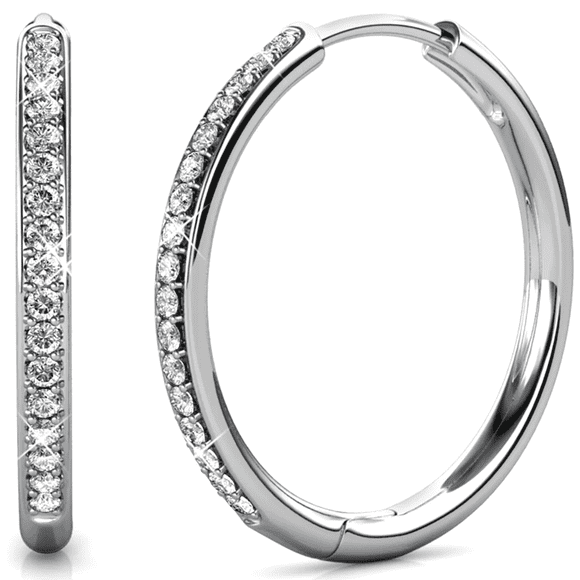 Cate & Chloe Bianca Boucles d'Oreilles Créoles 25 mm Plaquées Or Blanc 18k avec Cristaux Swarovski pour Femmes