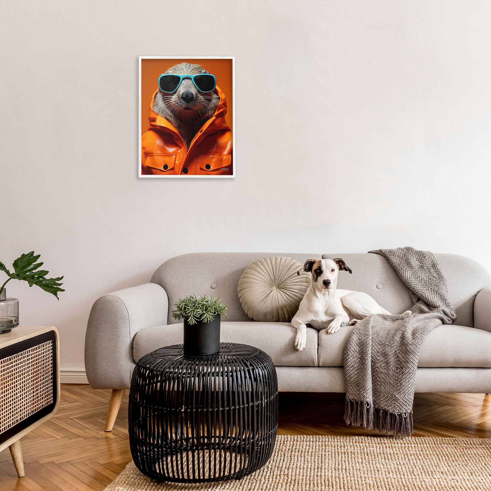 Stupell Industries Trendy Otter with Glasses Animals & Insects Painting White Framed Art Print Wall Art, 24 x 30
