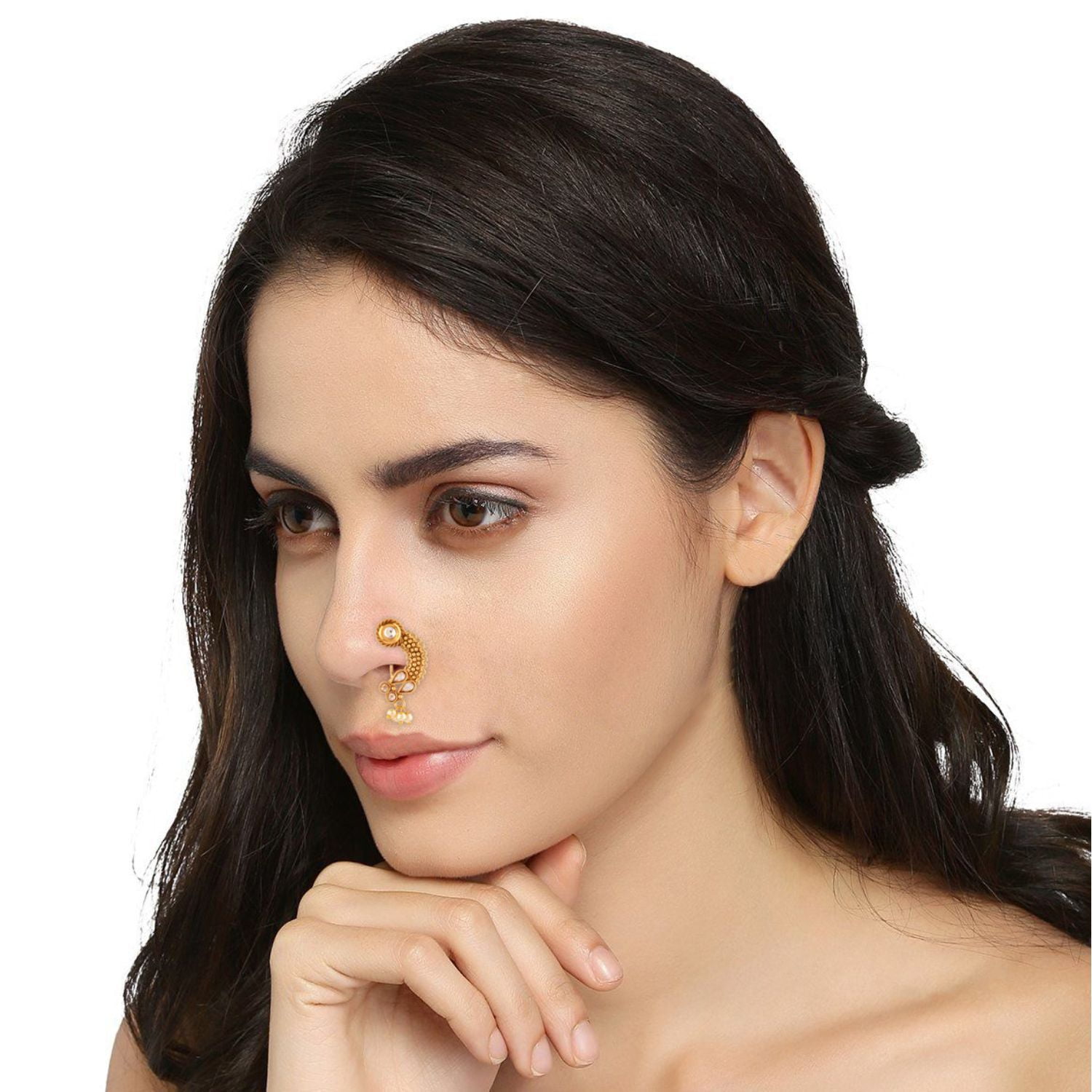 Decorated Nose Ring Indian Piercing Nath Fashion Jewelry Gold Plated Bridal  Hoop | eBay
