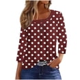 thumbnail image 3 of Ichuanyi 3/4 Length Sleeve Womens Tops Dressy Casual Asymmetrical Neck Buttoned Polka Dot Pullover Tunics Summer Cute Blouses Tees Shirts, 3 of 8