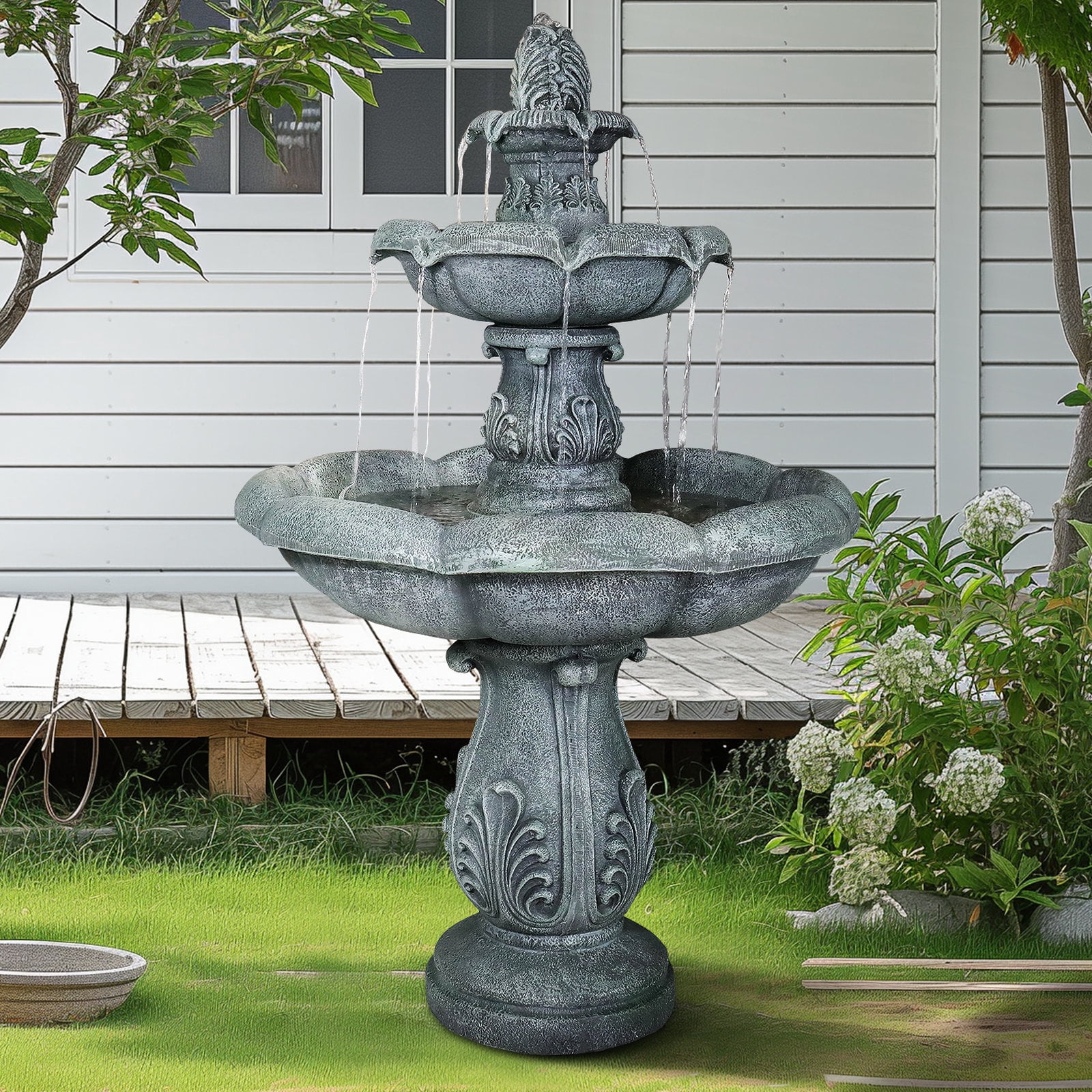 Hamiedun 48" H Elegant Water Fountain Outdoor Garden - Decorative Water Fountain Outdoor with Intricate Design for Patio, Backyard, Lawn, Outside Decor