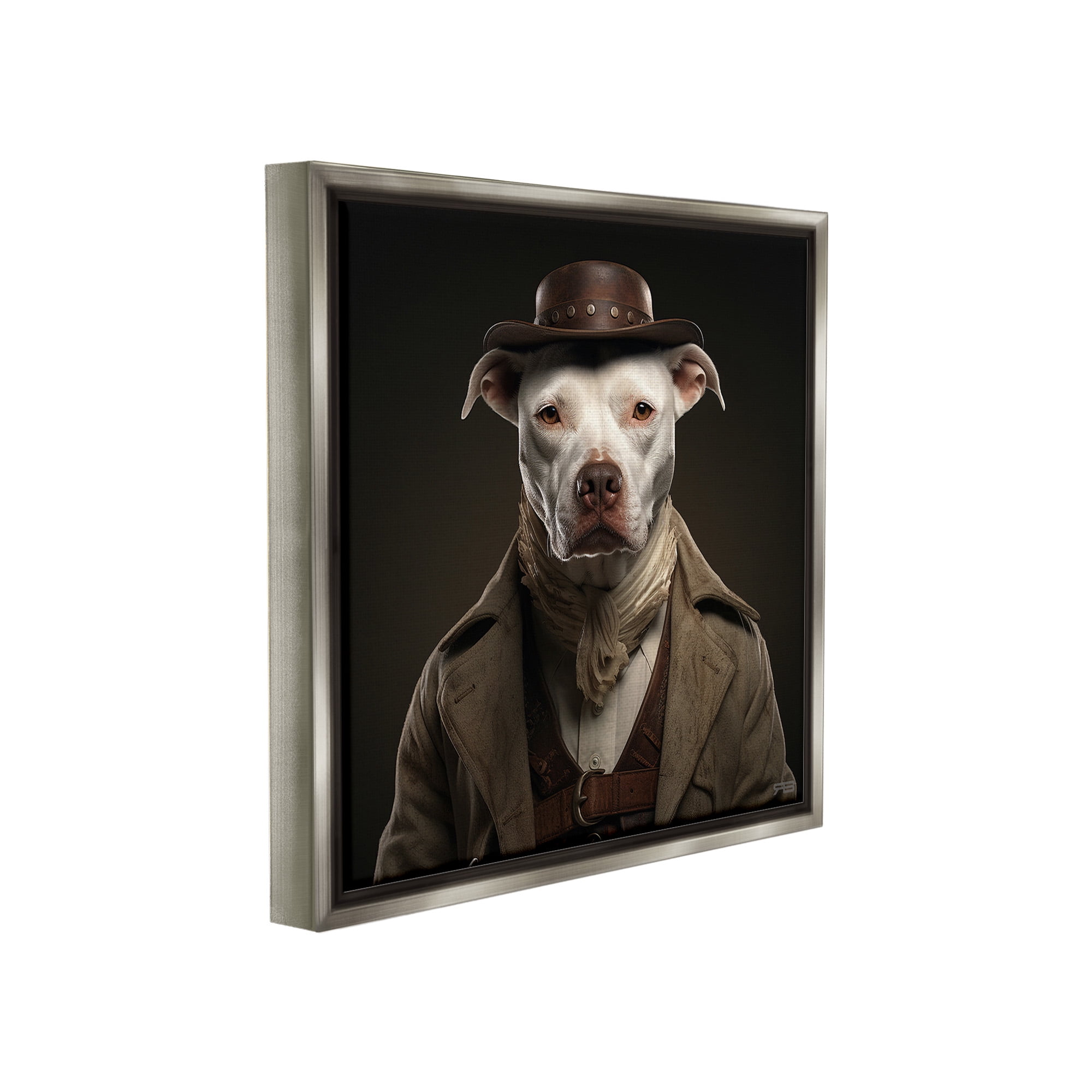 Stupell Industries Vintage Fashion Pit Bull Animals & Insects Painting Gray Floater Framed Canvas Art Print Wall Art, 18 x 18