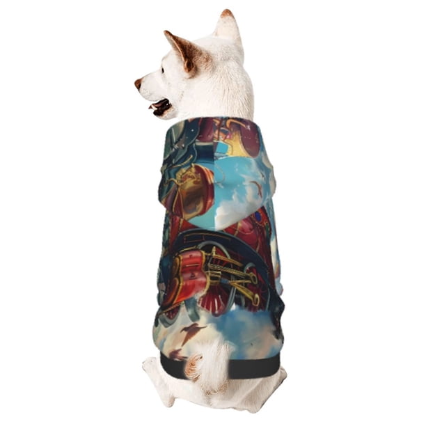 Fotbe Beautiful Red Train Hot Air Balloon Sudadera con Estampado para Perros Pequeños – Suéter con Capucha para Mascotas, Tela Suave de Forro Polar con Bolsillo-Large
