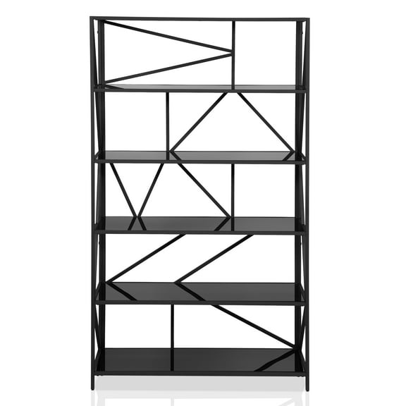 Furniture of America Qualt Industrial Metal 5-Shelf Bookcase in Black