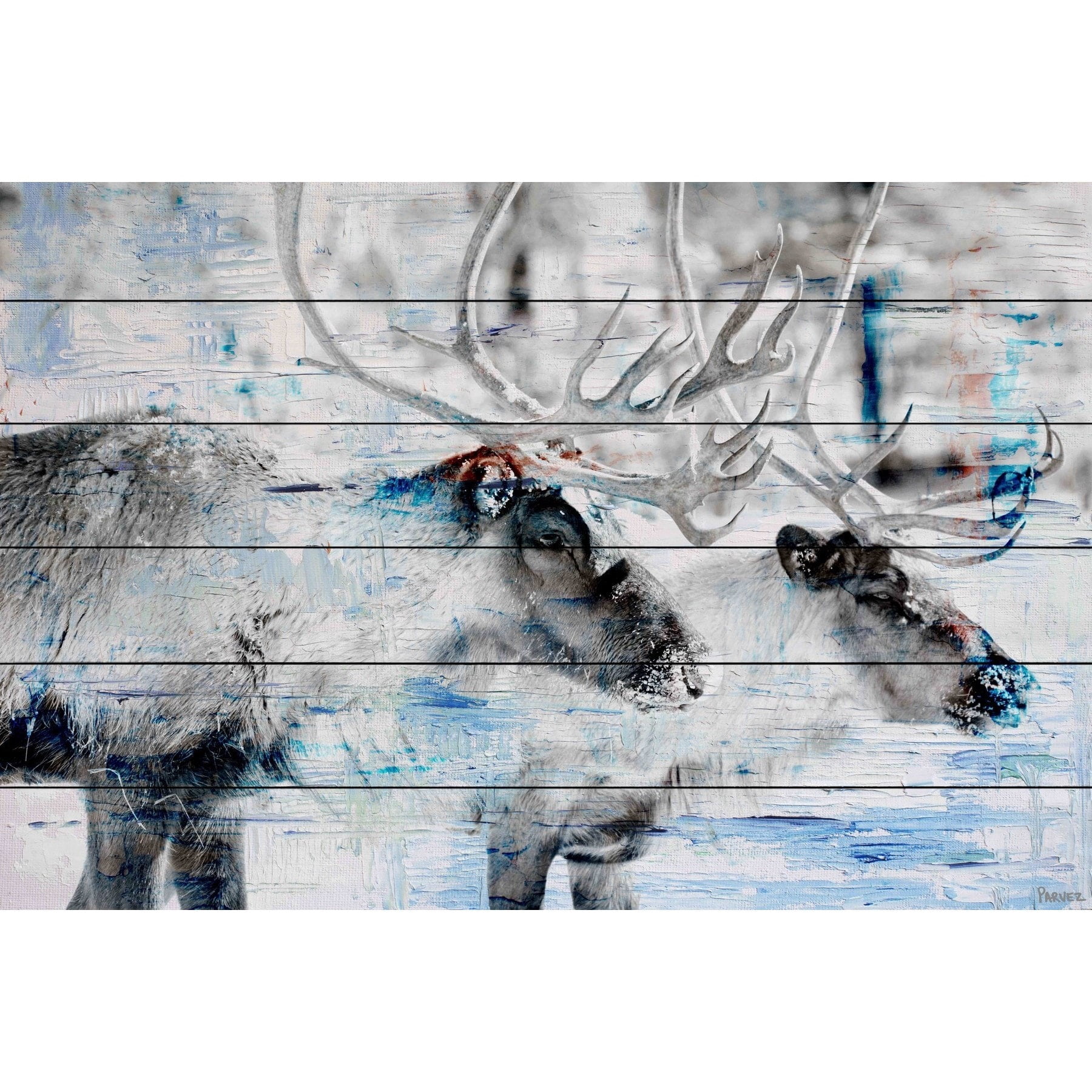 "Reindeer Pair" Painting Print on White Wood