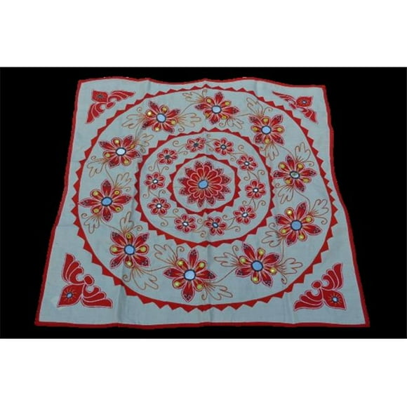 OMTX3127-WR Mandala Applique Tapisserie Boho pour Décor Suspendu - Blanc et Rouge