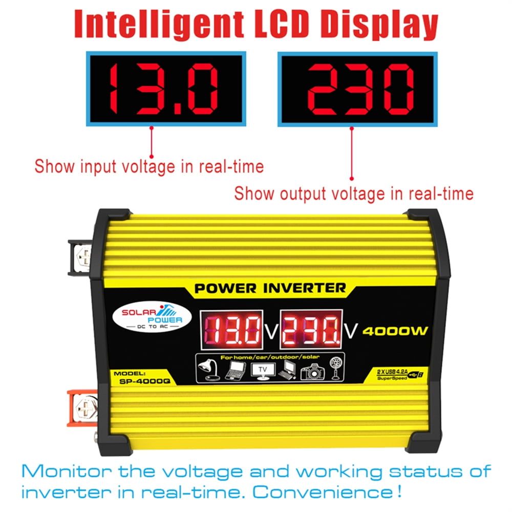 Apexeon Portable Inverter 4000W, Car Power Inverter, DC12V to AC110/220V Transformer, Modified SineWave Inverter with Dual USB, LED Display