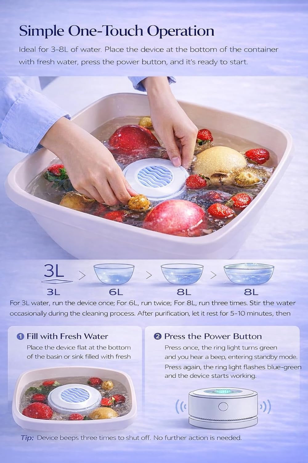 Automatic Fruit and Vegetable Washer with Purification Technology, Countertop Produce Cleaner for Kitchen Meal Prep