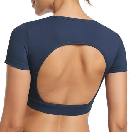

Clearance Vest! MIARHB Women s Solid Color Fitness Yoga Running Tank Backless Sports Bra Navy M