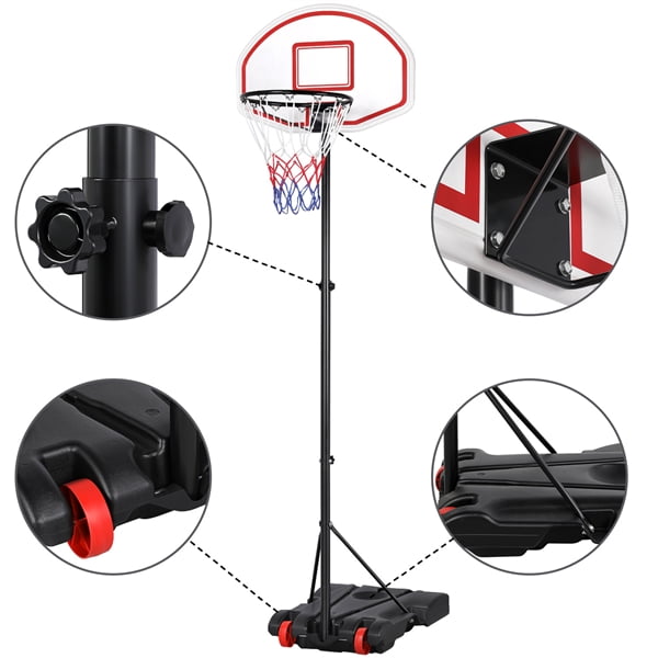 Topeakmart 5.2-7 ft Height-Adjustable Removable Basketball Hoop System w/ 29 Inch Backboard & Wheels for Kids Play Indoor/Outdoor 
