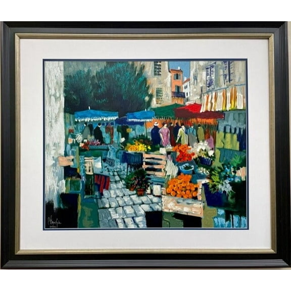 Claude Fauchere "Blue Market Place" Signed & # Framed Serigraph Art Generic