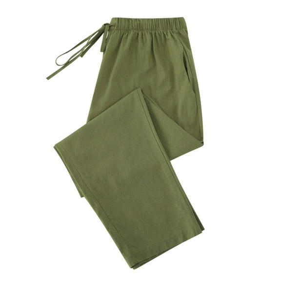 VEKDONE Elastic Drawstring Casual Pants Women Solid Color Linen High Waisted Straight Trousers Summer Loose Fit Plus Size Ankle Pant with Pockets Army Green S