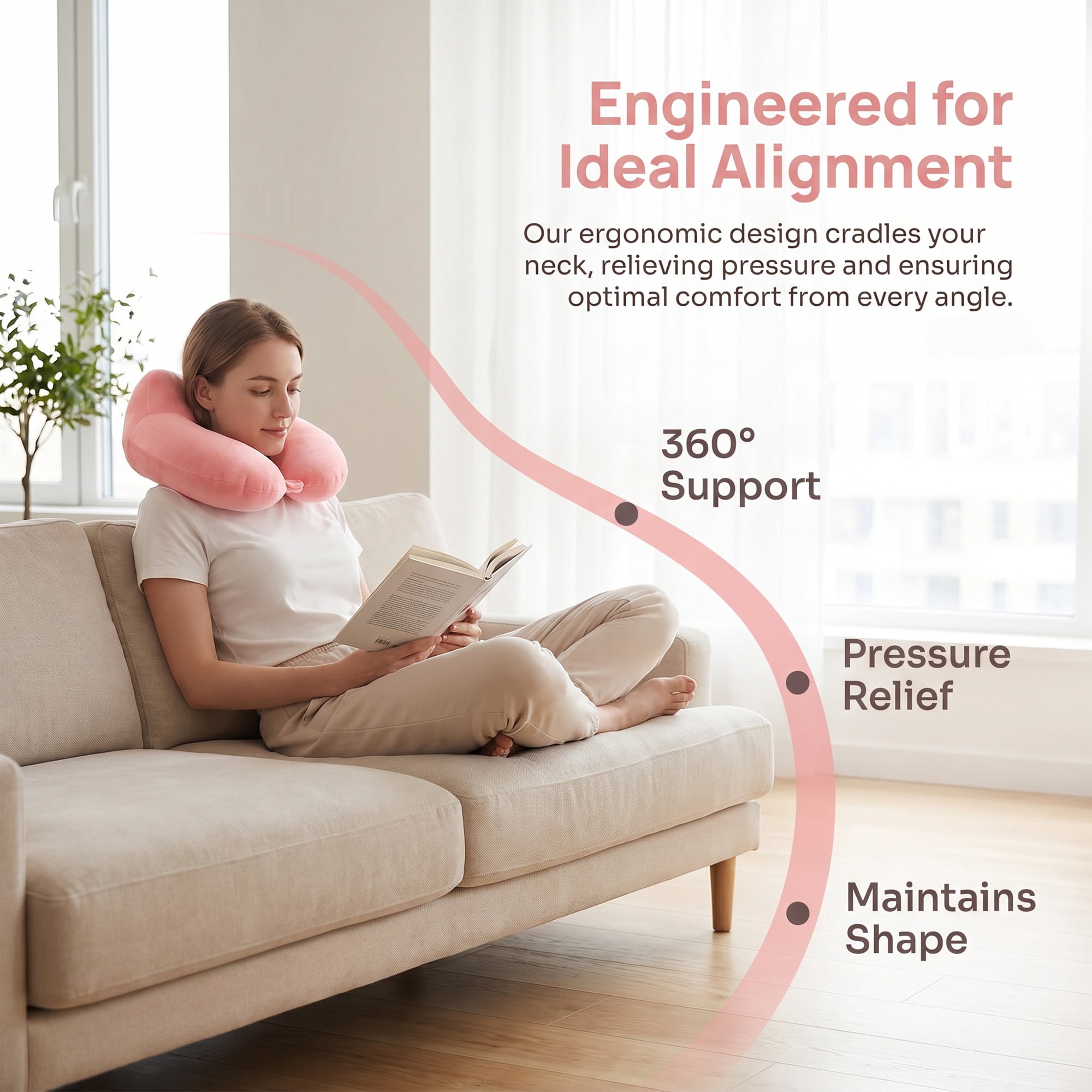 Unique Bargains Memory Foam U Shape Travel Neck Pillow Snap Closure Red 12"x11"x5"