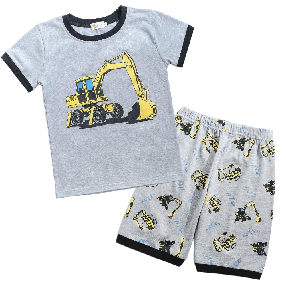 Little Boys Pyjamas Set Short Sleeve Dinosaur Pjs Kids Summer Pajamas Cotton Toddler Sleepwear Tops Shirts & Pants Nightwear Children Outfit for Age 2-7 Years 