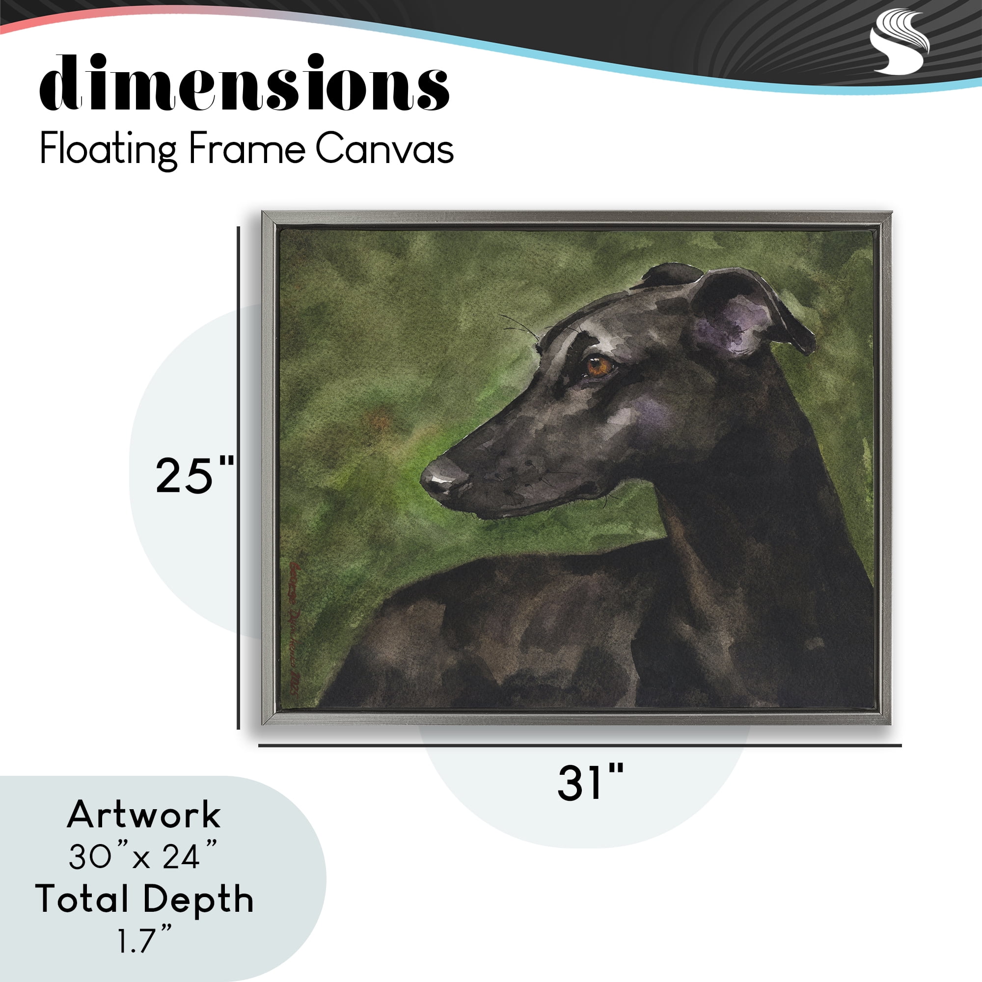 Stupell Industries Black Greyhound Portrait Gray Framed Floater Canvas Wall Art, design by George Dyachenko